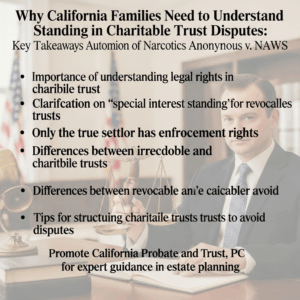 Knowledge Base 6 Why California Families Need to Understand Standing in Charitable Trust Disputes: Key Takeaways from Autonomous Region of Narcotics Anonymous v. NAWS