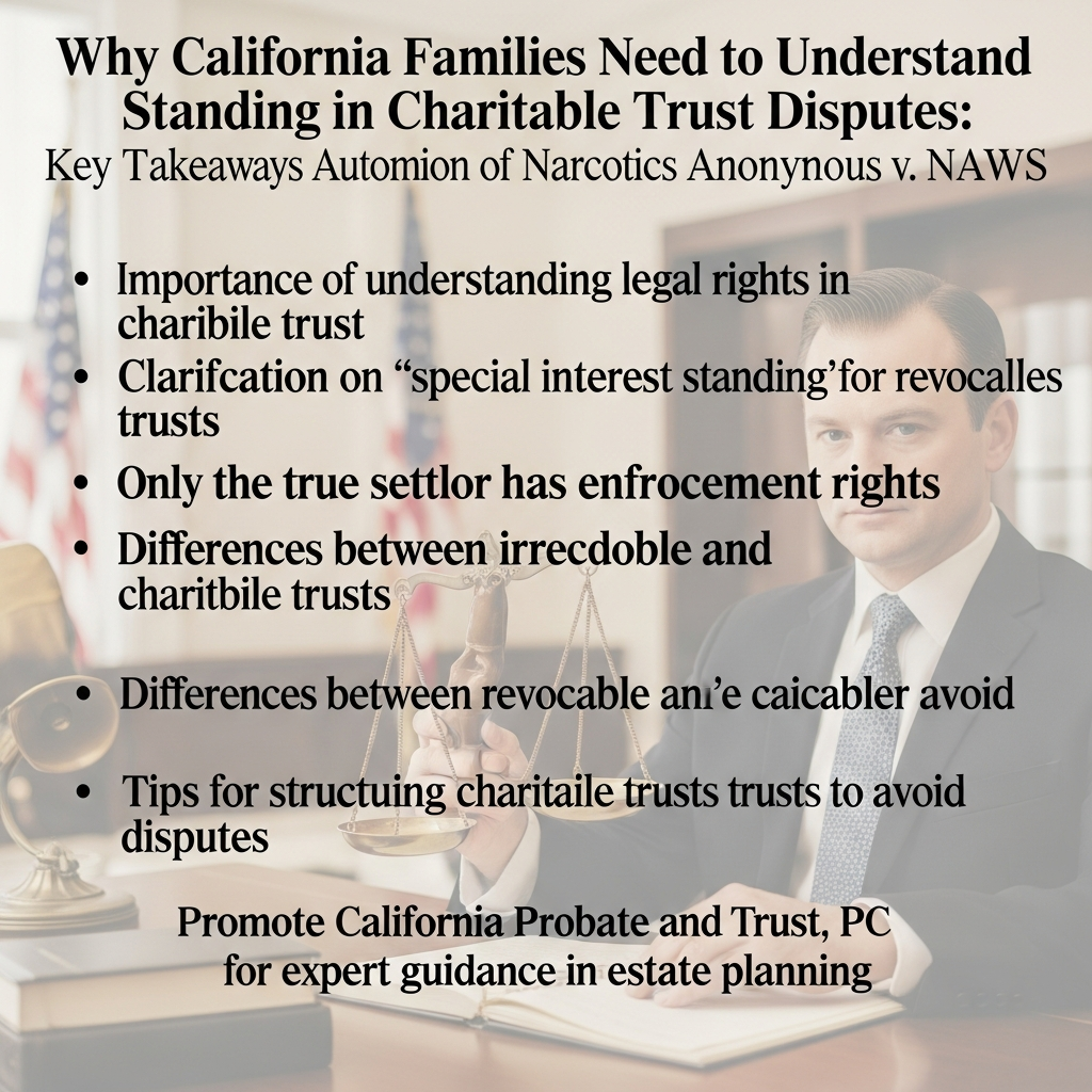 Why California Families Need to Understand Standing in Charitable Trust Disputes: Key Takeaways from Autonomous Region of Narcotics Anonymous v. NAWS 1 Why California Families Need to Understand Standing in Charitable Trust Disputes: Key Takeaways from Autonomous Region of Narcotics Anonymous v. NAWS