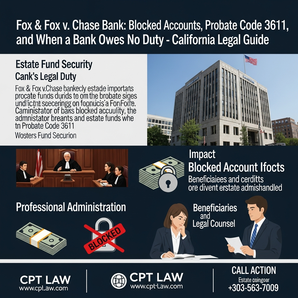 Fox & Fox v. Chase Bank: Blocked Accounts, Probate Code 3611, and When a Bank Owes No Duty - California Legal Guide | CPT Law 1 Fox & Fox v. Chase Bank: Blocked Accounts, Probate Code 3611, and When a Bank Owes No Duty - Califor