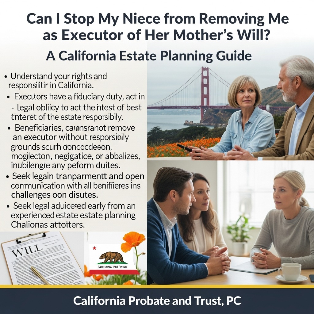 Can I Stop My Niece from Removing Me as Executor of Her Mother’s Will? A California Estate Planning Guide