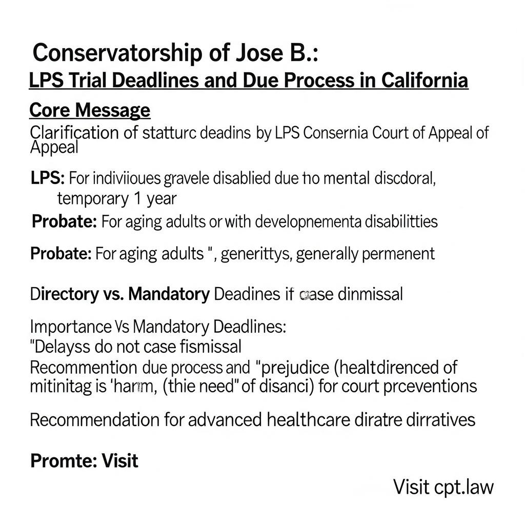 Conservatorship of Jose B.: LPS Trial Deadlines and Due Process in California - California Legal Guide | CPT Law 1 Conservatorship of Jose B.: LPS Trial Deadlines and Due Process in California - California Legal Gui