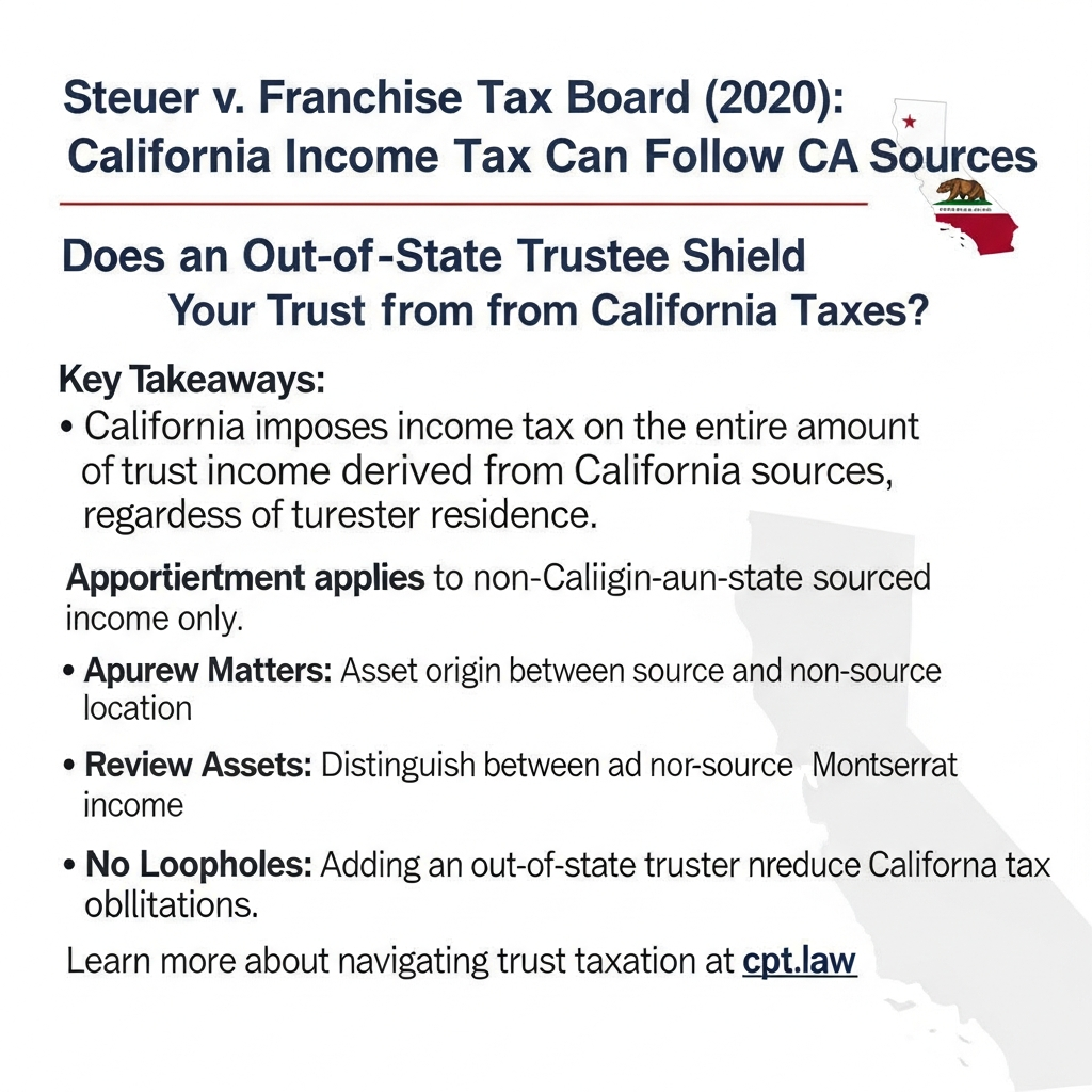 Steuer v. Franchise Tax Board (2020): California Trust Income Tax Can Follow CA Sources - California Legal Guide | CPT Law 1 Steuer v. Franchise Tax Board (2020): California Trust Income Tax Can Follow CA Sources - California