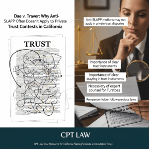 Knowledge Base 7 Dae v. Traver: Why Anti-SLAPP Often Doesn’t Apply to Private Trust Contests in California - Californ