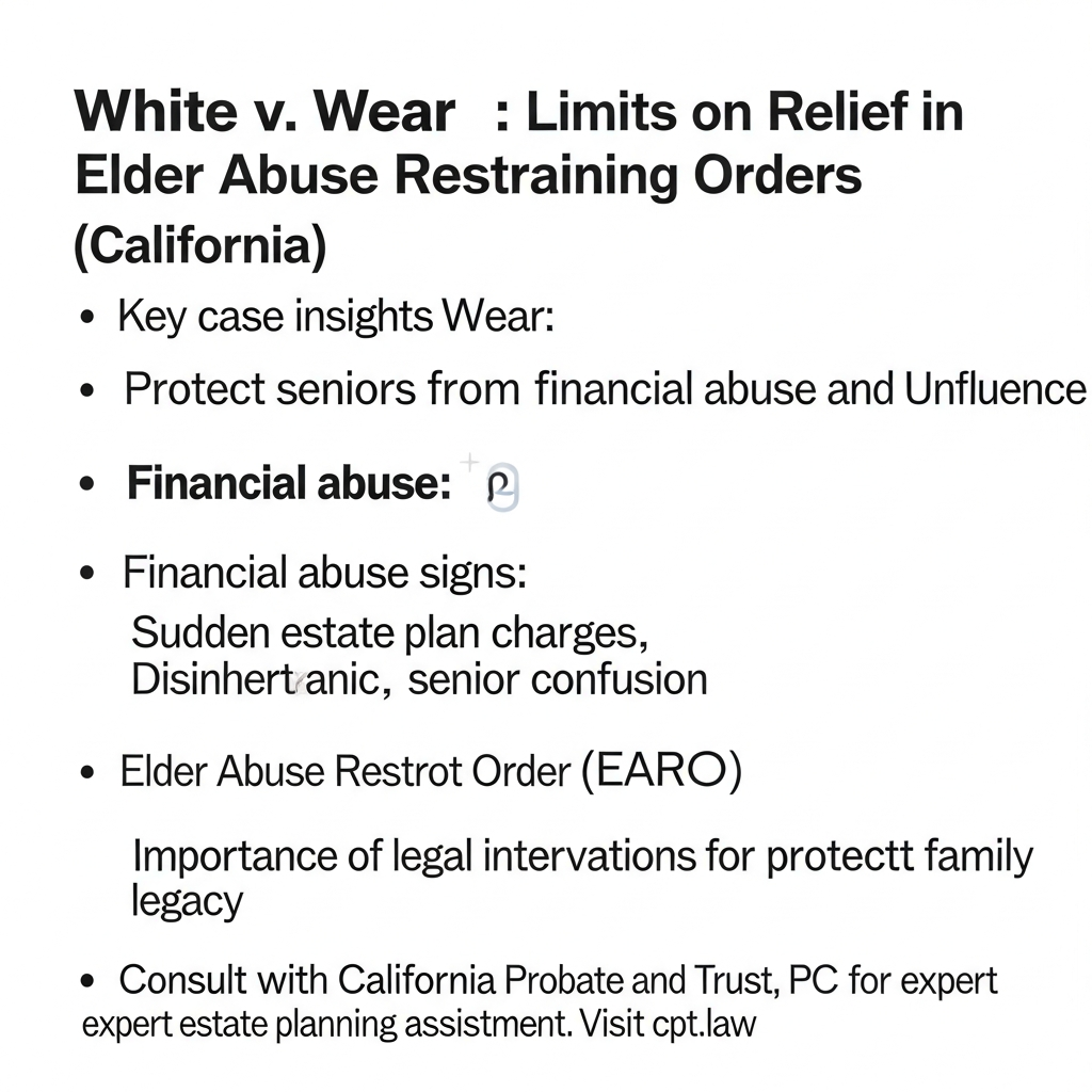 White v. Wear: Limits on Relief in Elder Abuse Restraining Orders (California) - California Legal Guide | CPT Law 1 White v. Wear: Limits on Relief in Elder Abuse Restraining Orders (California) - California Legal Gu