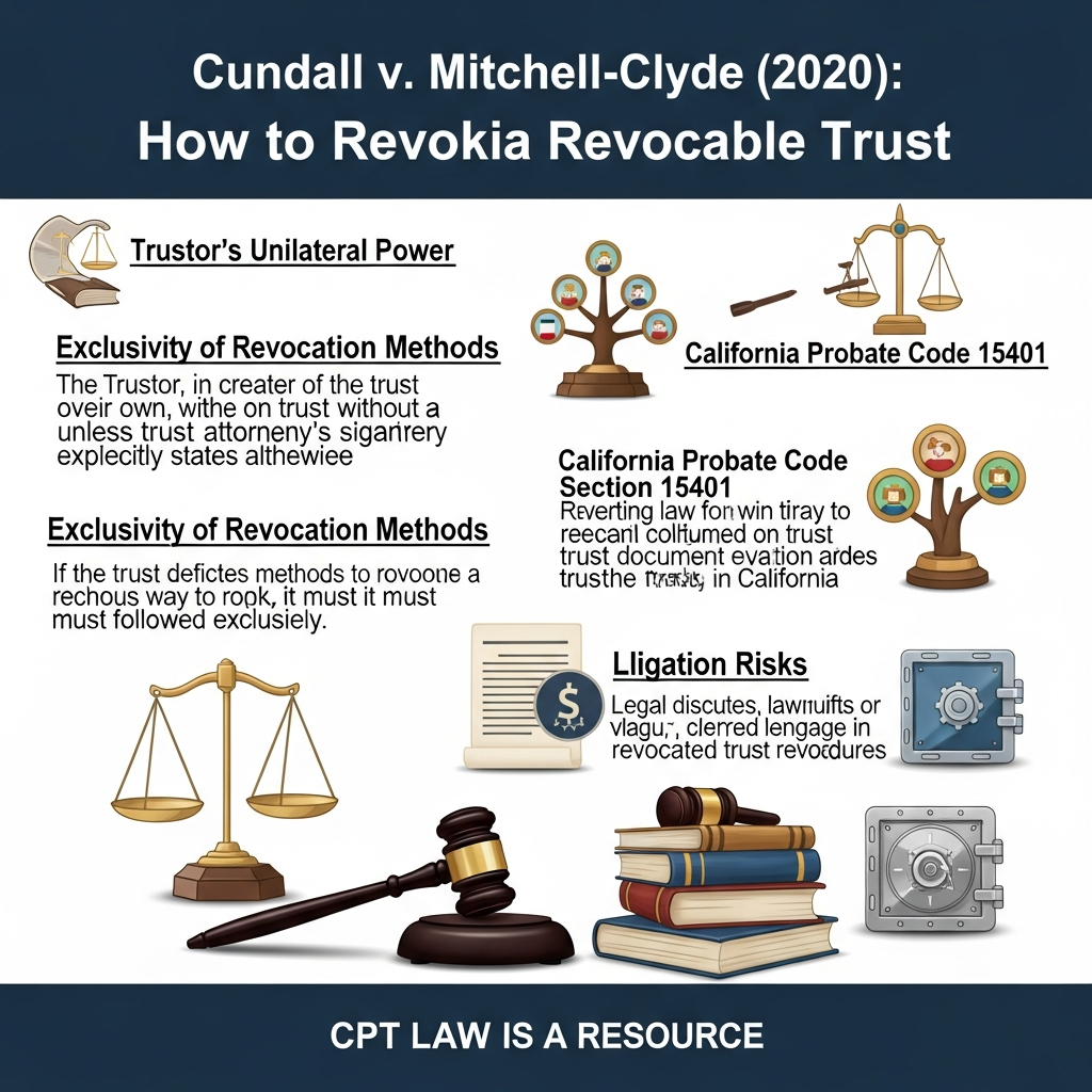 Cundall v. Mitchell-Clyde (2020): How to Revoke a California Revocable Trust - California Legal Guide | CPT Law 1 Cundall v. Mitchell-Clyde (2020): How to Revoke a California Revocable Trust - California Legal Guid