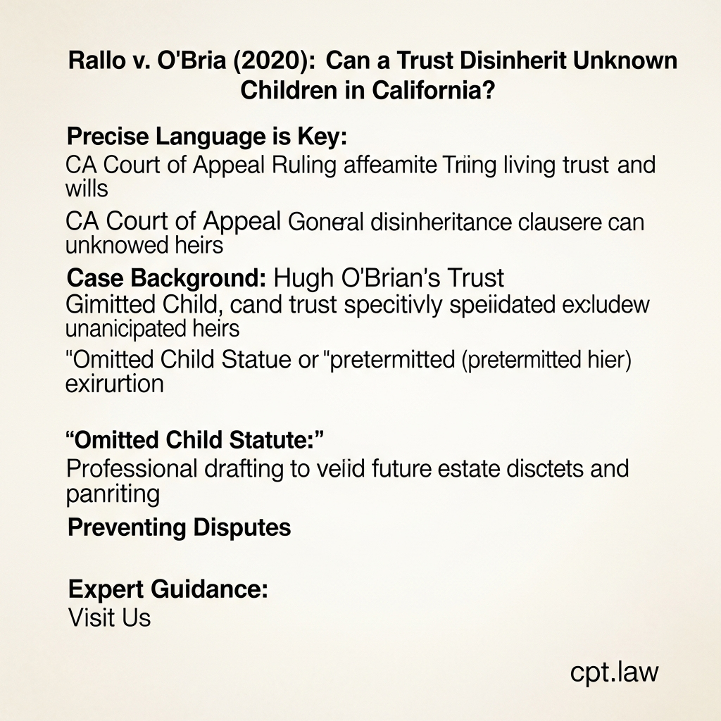 Rallo v. O’Bria (2020): Can a Trust Disinherit Unknown Children in California? - California Legal Guide | CPT Law 1 Rallo v. O’Bria (2020): Can a Trust Disinherit Unknown Children in California? - California Legal Gu