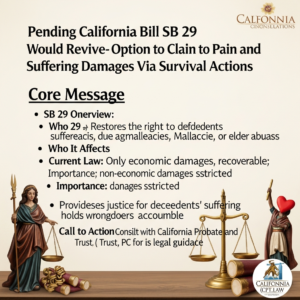 Knowledge Base 1 Pending California Bill, SB 29, Would Revive Option to Claim Pain and Suffering Damages Via Survival
